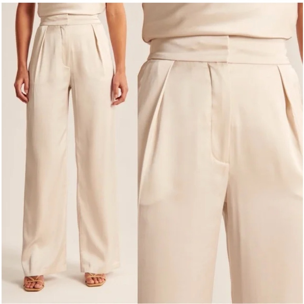 Abercrombie & Fitch Cream High-Waisted Trousers